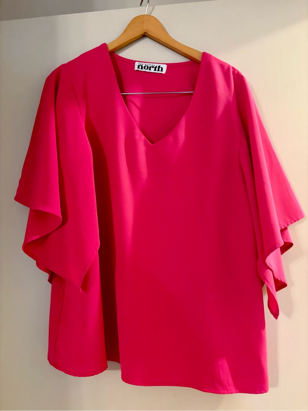 Fuchsia V-Neck Flutter-Sleeve Blouse for Women
